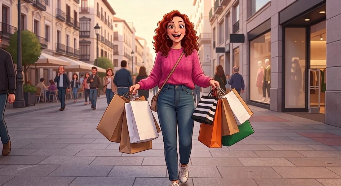 A Li passeando com sacolas de compras